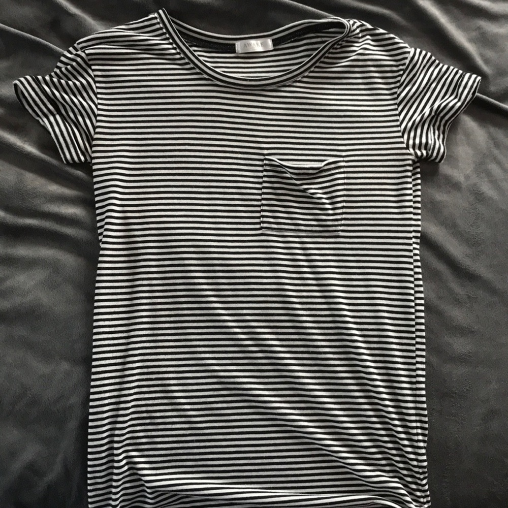 Black and white striped pocket tee